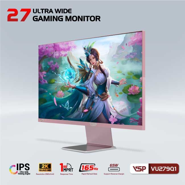 Màn hình máy tính LCD VSP VU279Q1 Hồng | 27 inch/2K/QHD/Tấm nền IPS/165Hz Chính Hãng