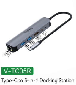 BỘ CHUYỂN ĐỔI USB Type C SANG HDMI+2xUSB 3.0+PD+RJ45 VEGGIEG V-TC05R
