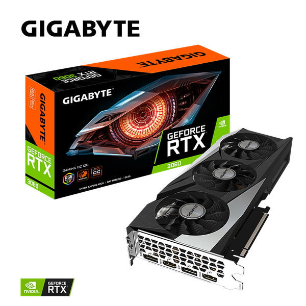 Card màn hình VGA Gigabyte RTX 3060 12GB GDDR6 Gaming OC V2 (GV-N3060GAMING OC-12GBD) (rev. 2.0)
